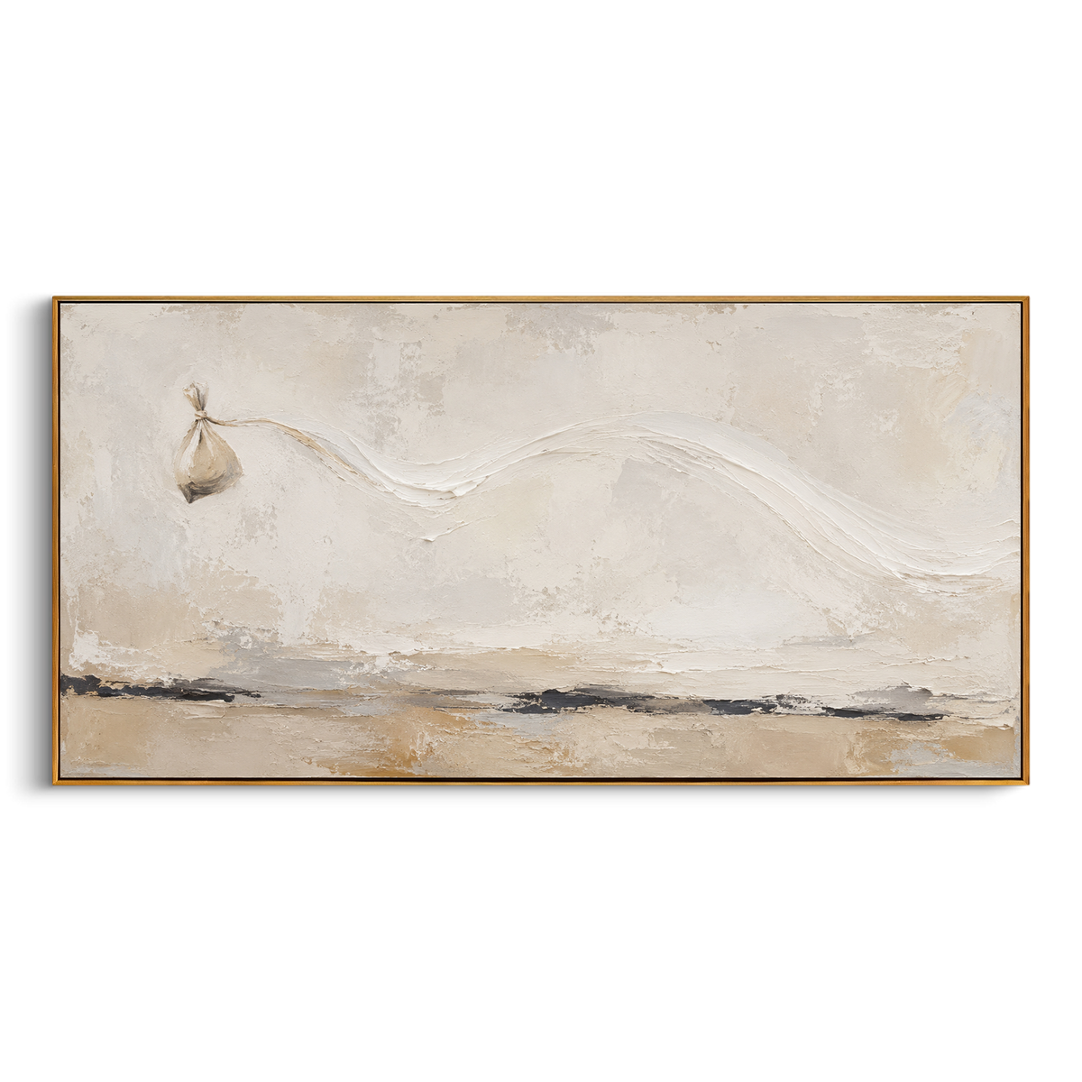 "Aeolus Wind Bag At Sea" - Modern Heavy Impasto Odyssey Artwork | White & Beige Palette Knife Painting | Luxury Panoramic Wall Art #PT 1201