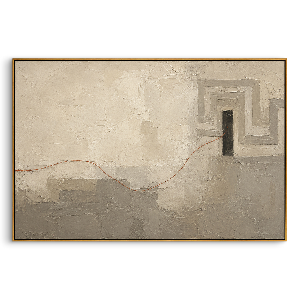 "Ariadne Thread To Ithaca Door" - Modern Heavy Impasto Odyssey Artwork | White & Grey Palette Knife Painting | Luxury Horizontal Wall Art #PT 1202