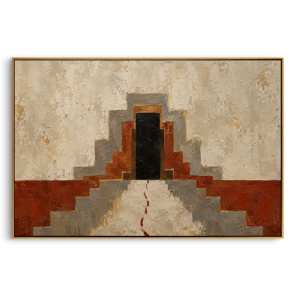 "Odysseus Temple Door" - Modern Heavy Impasto Odyssey Artwork | Beige & Grey Palette Knife Painting | Luxury Horizontal Wall Art #PT 1205