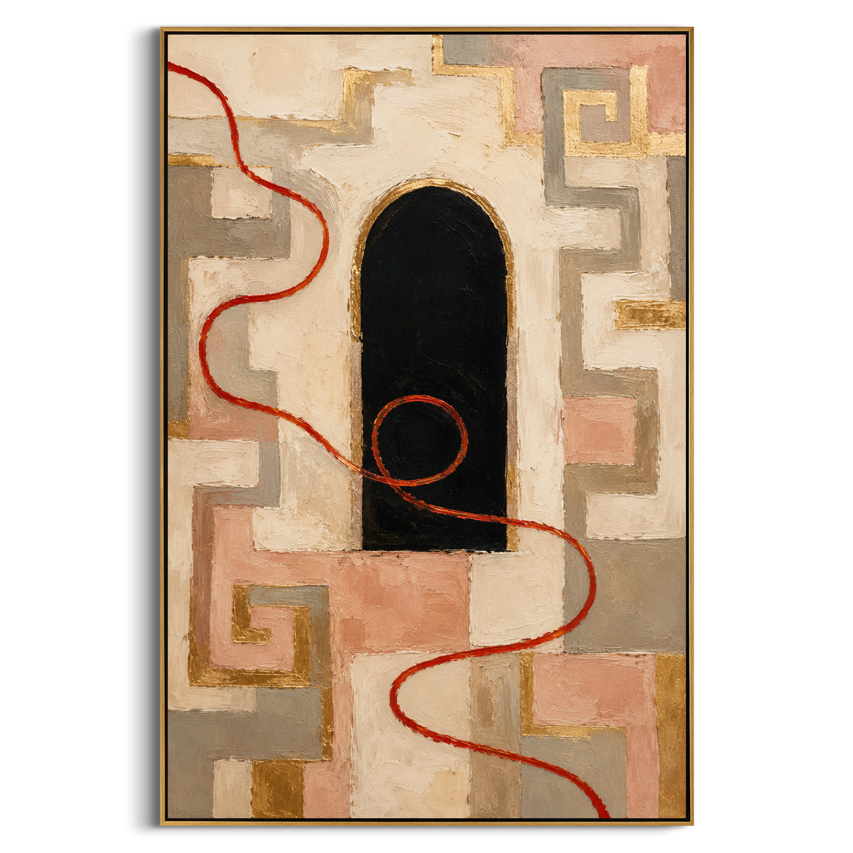 "Labyrinth Thread Door" - Modern Heavy Impasto Odyssey Artwork | Pink & Red Palette Knife Painting | Luxury Vertical Wall Art #PT 1208