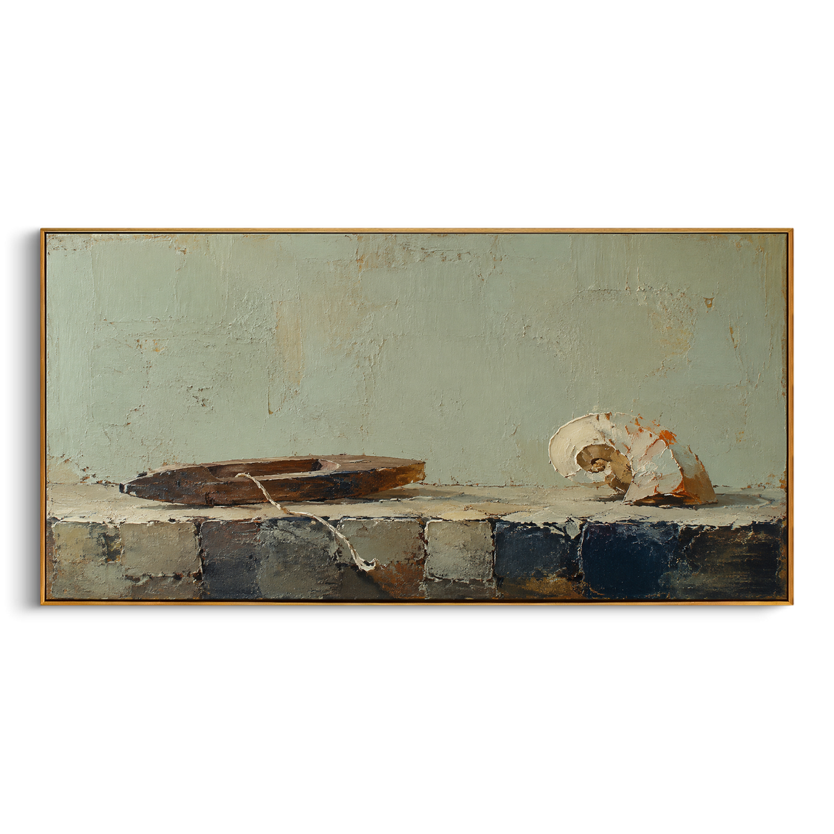 "Ithaca Shore Relics" - Modern Heavy Impasto Odyssey Artwork | Green & Brown Palette Knife Painting | Luxury Panoramic Wall Art #PT 1210