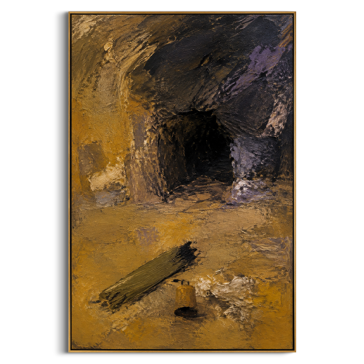 "Calypso Cave Odyssey" - Modern Heavy Impasto Odyssey Artwork | Golden & Black Palette Knife Painting | Luxury Vertical Wall Art #PT 1213