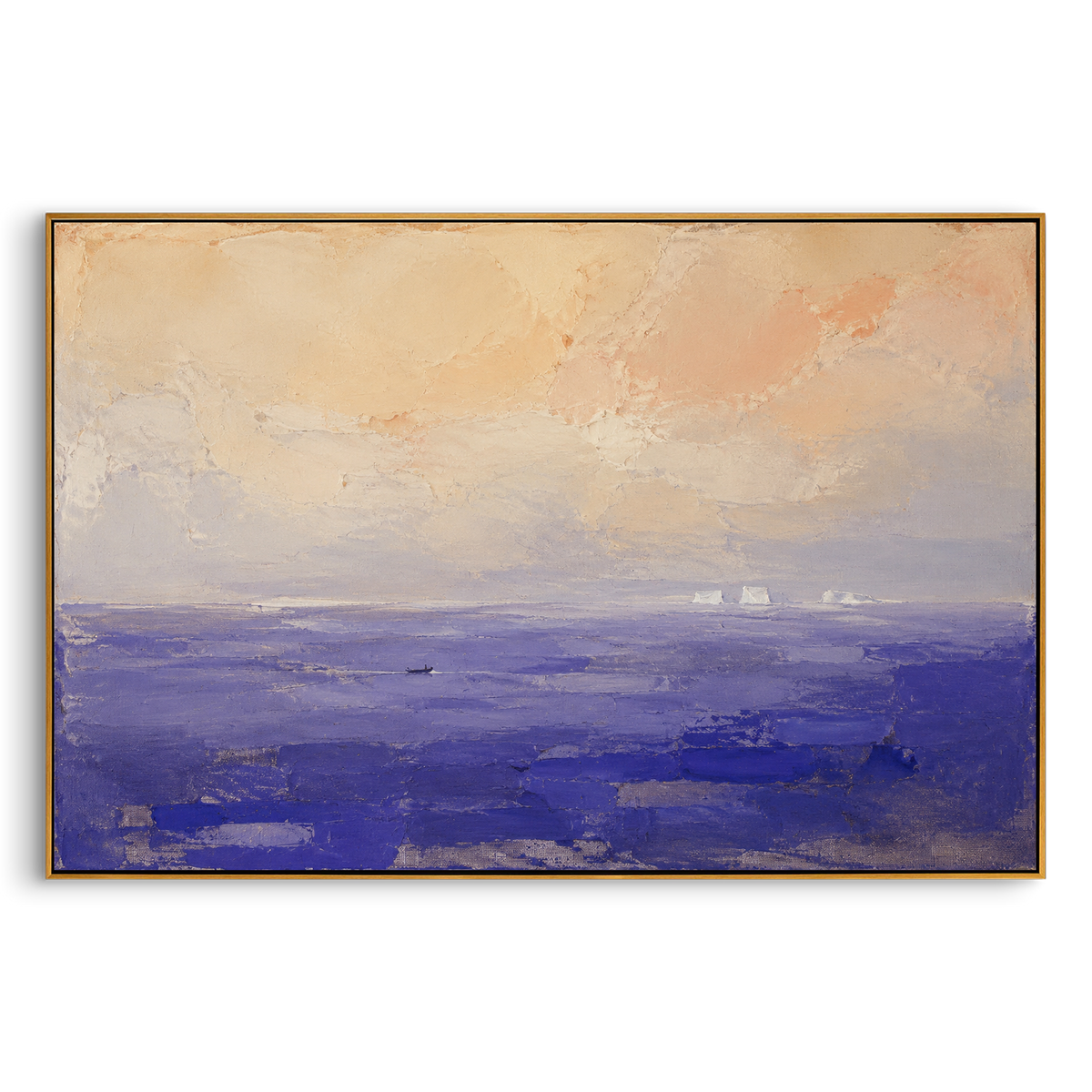 "Lotus Sea Of Forgetting" - Modern Heavy Impasto Coastal Landscape | Blue & Pink Palette Knife Painting | Luxury Horizontal Wall Art #PT 1219