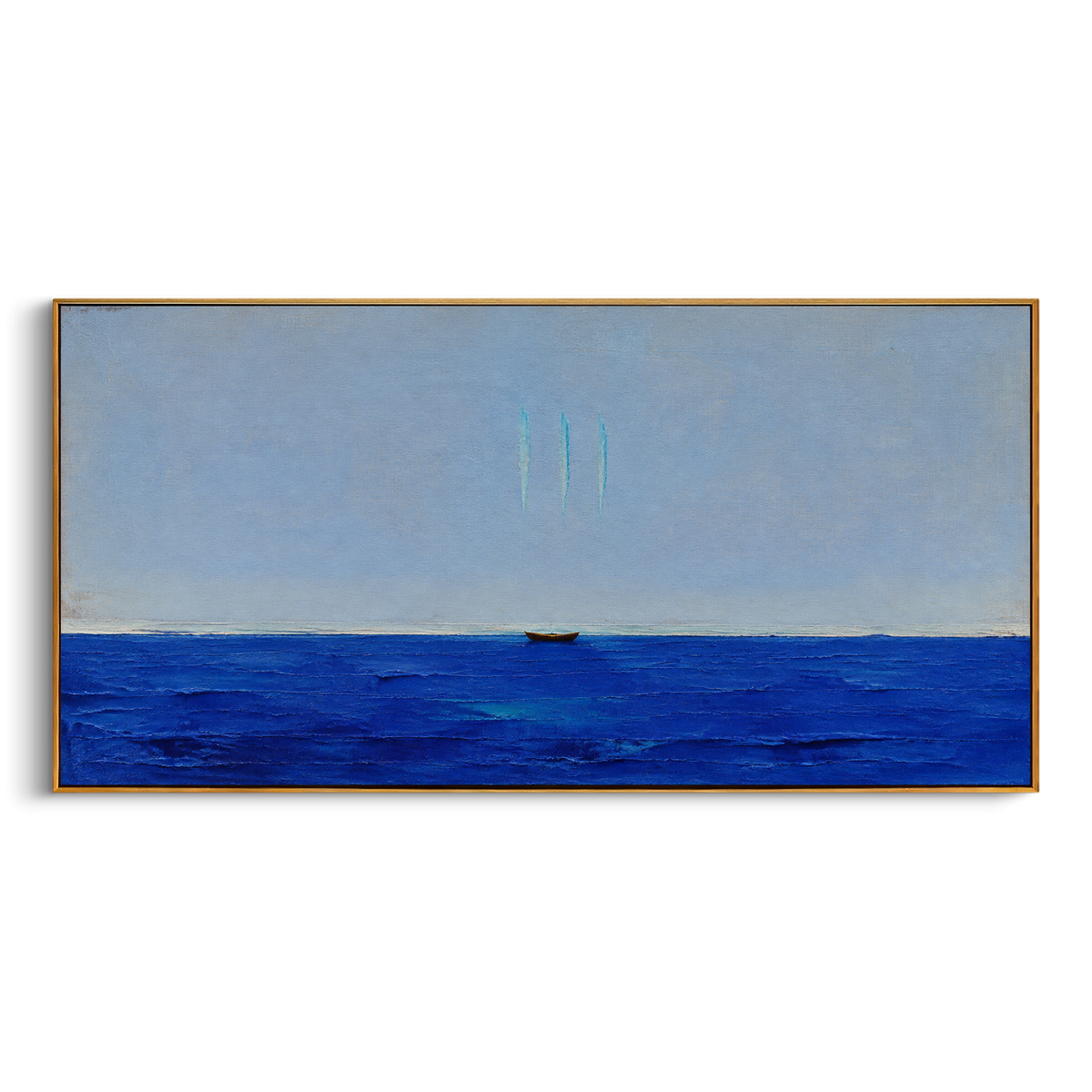 "Sirens Three Voices Above The Sea" - Modern Heavy Impasto Coastal Landscape | Blue & White Palette Knife Painting | Luxury Horizontal Wall Art #PT 1221
