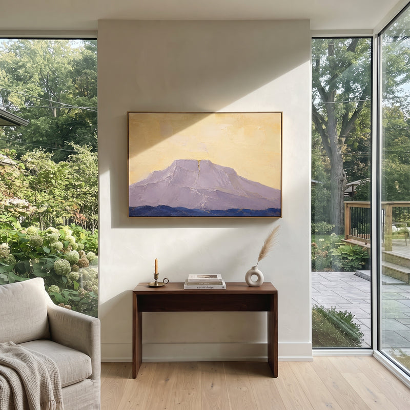 "Olympus Split By A Golden Omen" - Modern Heavy Impasto Landscape Artwork | Golden & Grey Palette Knife Painting | Luxury Horizontal Wall Art #PT 1225