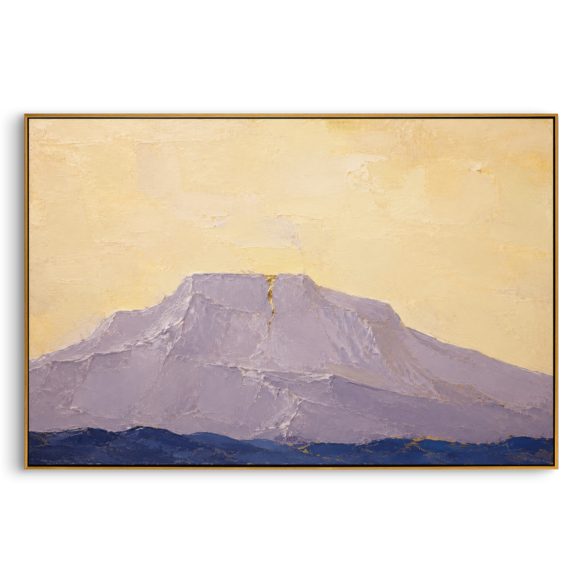 "Olympus Split By A Golden Omen" - Modern Heavy Impasto Landscape Artwork | Golden & Grey Palette Knife Painting | Luxury Horizontal Wall Art #PT 1225