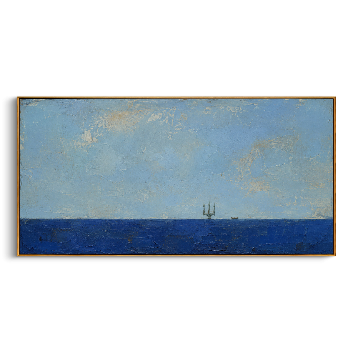 "Poseidon Trident On The Horizon" - Modern Heavy Impasto Coastal Landscape | Blue & Grey Palette Knife Painting | Luxury Horizontal Wall Art #PT 1226
