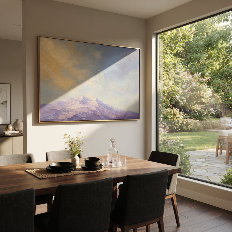 "Zeus Lightning Over Ithaca Mountains" - Modern Heavy Impasto Coastal Landscape | Blue & Golden Palette Knife Painting | Luxury Horizontal Wall Art #PT 1227