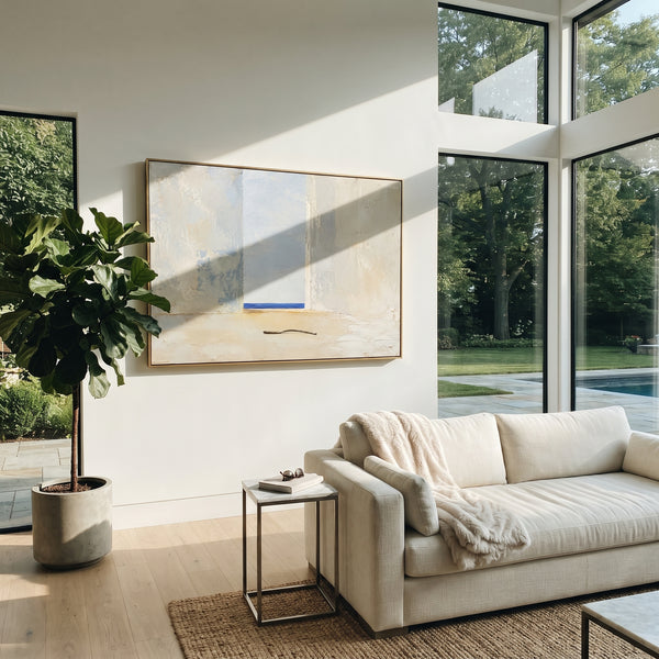 "Odysseus Bow In The Empty Hall" - Modern Heavy Impasto Coastal Landscape | White & Beige Palette Knife Painting | Luxury Horizontal Wall Art #PT 1228