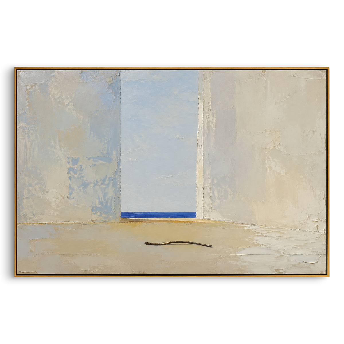 "Odysseus Bow In The Empty Hall" - Modern Heavy Impasto Coastal Landscape | White & Beige Palette Knife Painting | Luxury Horizontal Wall Art #PT 1228