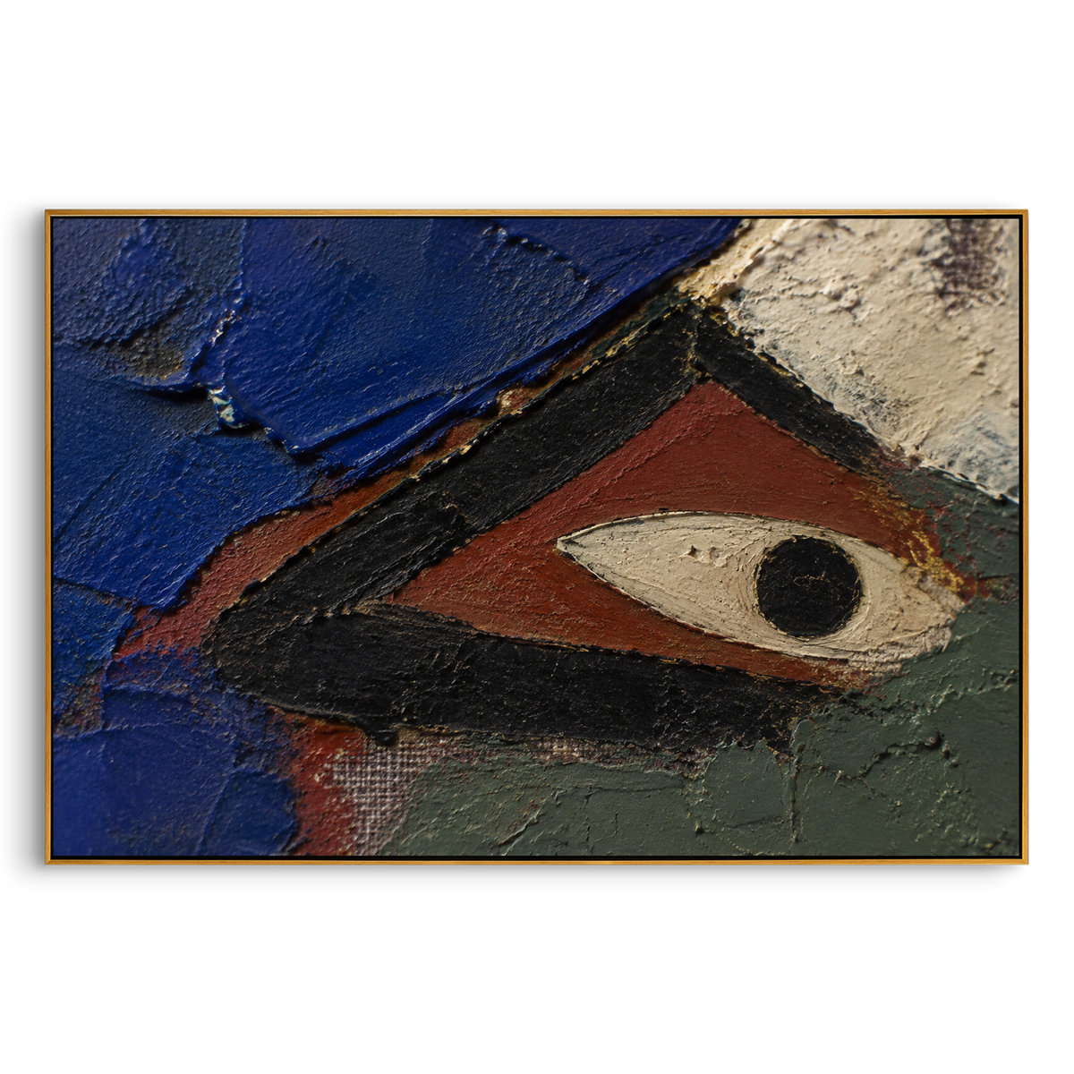 "Cyclops Eye In The Painted Cave" - Modern Heavy Impasto Abstract Artwork | Blue & Black Palette Knife Painting | Luxury Horizontal Wall Art #PT 1232