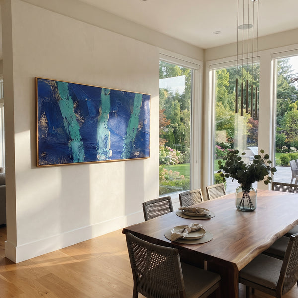 "Three Sea Pillars Of The Sirens" - Modern Heavy Impasto Coastal Landscape | Blue & Green Palette Knife Painting | Luxury Horizontal Wall Art #PT 1233