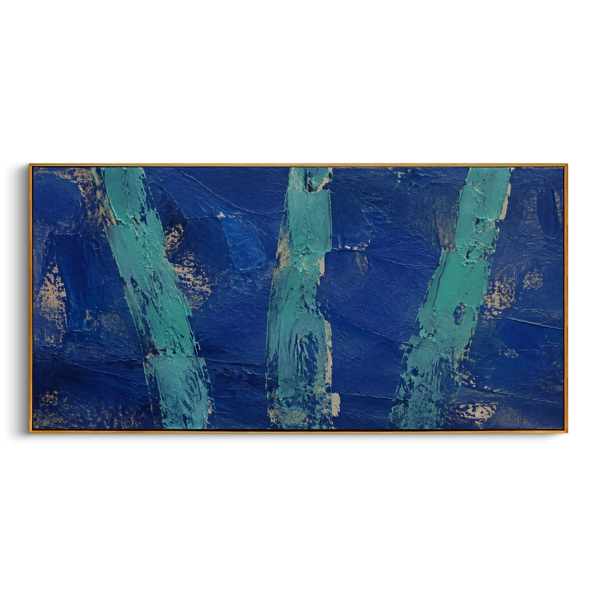 "Three Sea Pillars Of The Sirens" - Modern Heavy Impasto Coastal Landscape | Blue & Green Palette Knife Painting | Luxury Horizontal Wall Art #PT 1233