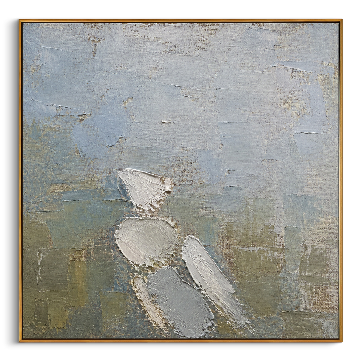 "Fallen Wing Of Hermes" - Modern Heavy Impasto Abstract Artwork | White & Grey Palette Knife Painting | Luxury Square Wall Art #PT 1235