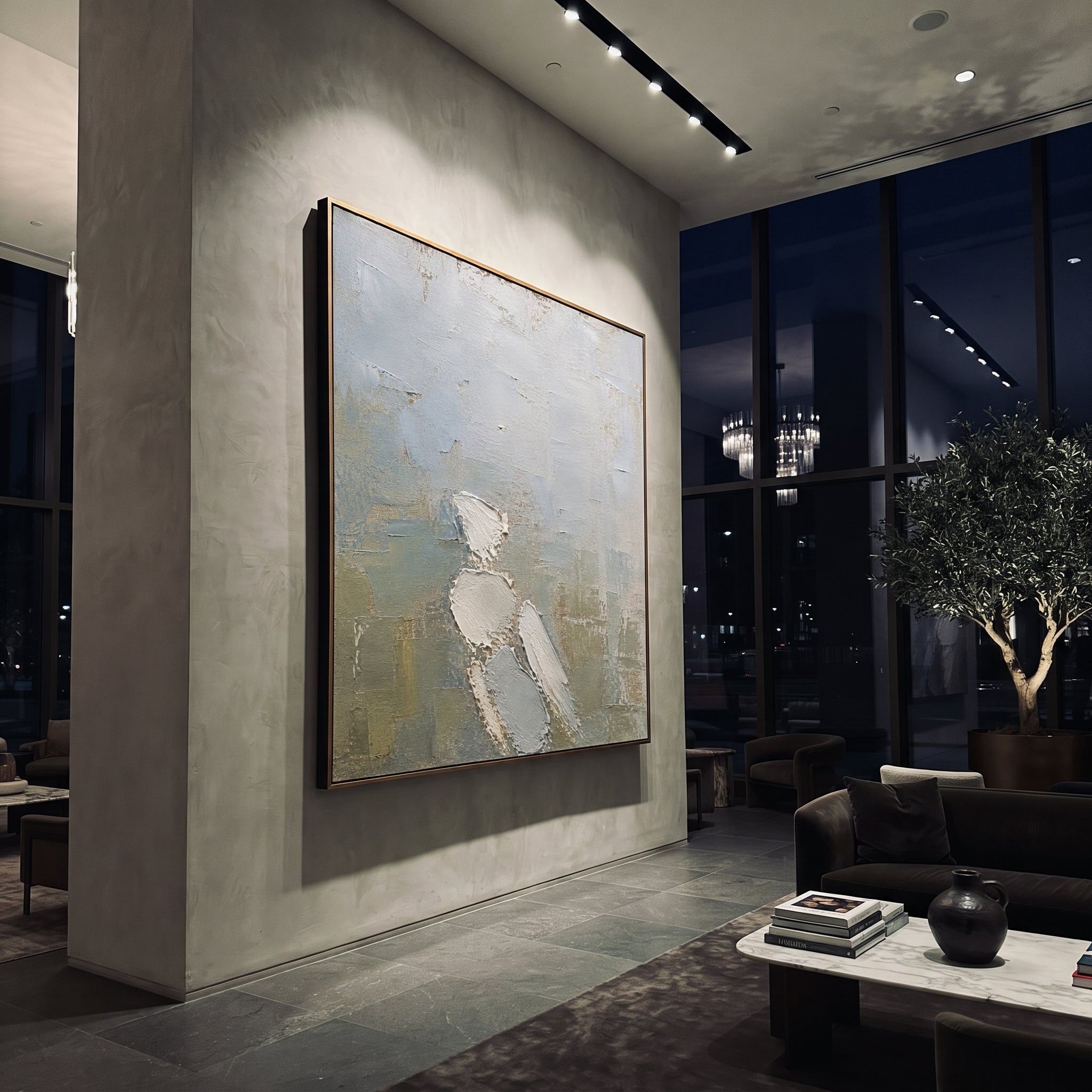 "Fallen Wing Of Hermes" imagines the messenger god presence through a broken white wing, as if a sign has fallen out of the sky onto the route home. The soft blue-grey ground and olive lower field make the fragment feel quiet, weathered, and sacred, carrying the Odyssey themes of guidance, delay, and fragile passage in a minimalist square composition.