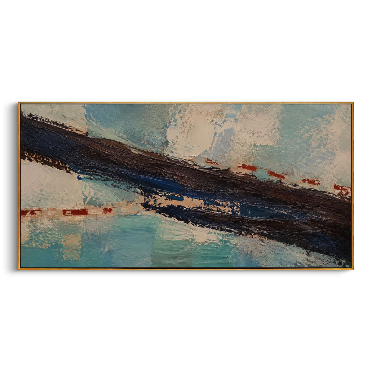 "Black Current Across The Aegean" - Modern Heavy Impasto Coastal Landscape | Black & Blue Palette Knife Painting | Luxury Horizontal Wall Art #PT 1238