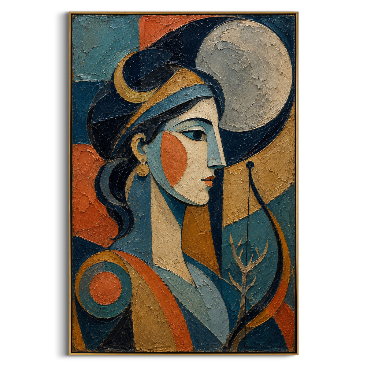 "Artemis Under The Ivory Moon" - Modern Heavy Impasto Landscape Artwork | Blue & Orange Palette Knife Painting | Luxury Vertical Wall Art #PT 1250