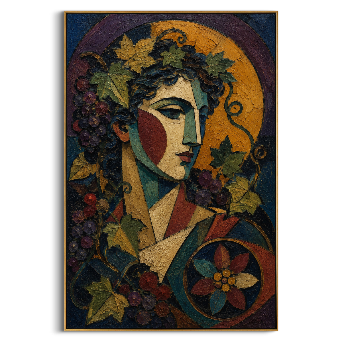 "Dionysus Grapevine At Golden Dusk" - Modern Heavy Impasto Floral Abstract | Green & Golden Palette Knife Painting | Luxury Vertical Wall Art #PT 1251