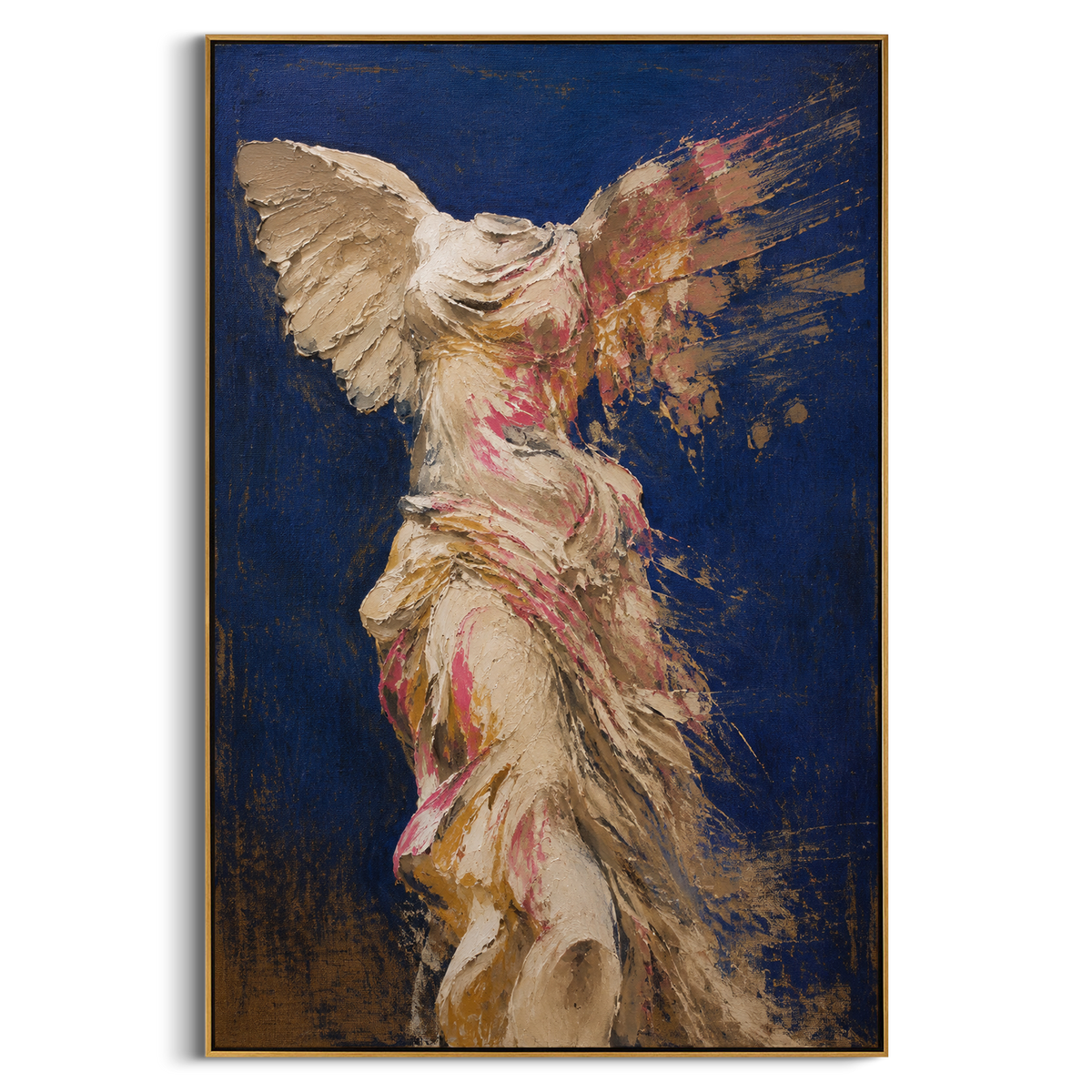 "Winged Victory Against The Blue Night" - Modern Heavy Impasto Abstract Artwork | Blue & White Palette Knife Painting | Luxury Vertical Wall Art #PT 1262