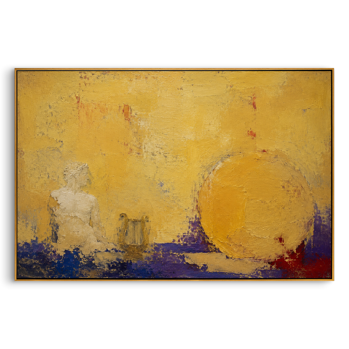 "Apollo Lyre Beside The Golden Sun" - Modern Heavy Impasto Coastal Landscape | Golden & White Palette Knife Painting | Luxury Horizontal Wall Art #PT 1264