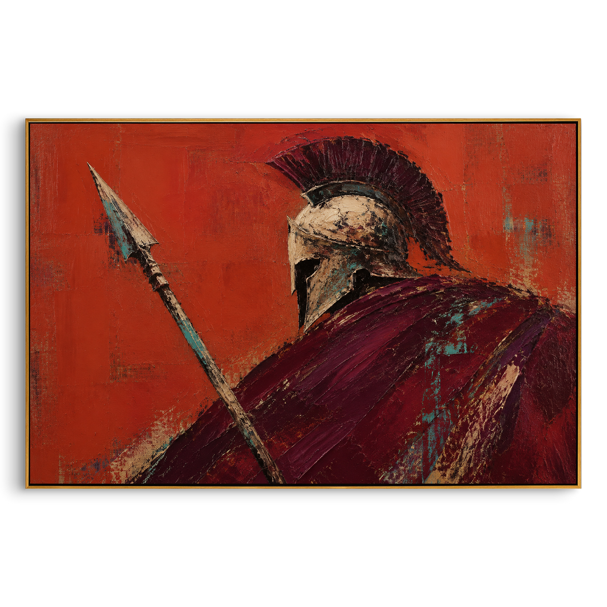 "Spartan Spear Against The Red Field" - Modern Heavy Impasto Abstract Artwork | Red & Black Palette Knife Painting | Luxury Horizontal Wall Art #PT 1265