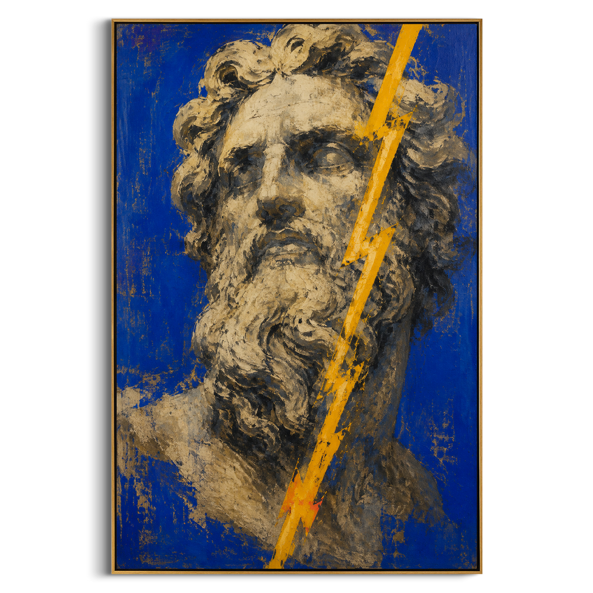 "Zeus Lightning On The Blue Ground" - Modern Heavy Impasto Abstract Artwork | Blue & Golden Palette Knife Painting | Luxury Vertical Wall Art #PT 1280