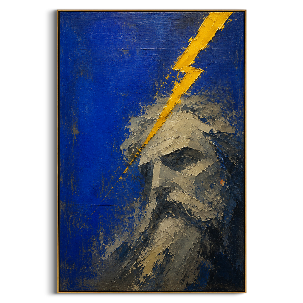 "Zeus Bolt Across The Blue Portrait" - Modern Heavy Impasto Abstract Artwork | Blue & Golden Palette Knife Painting | Luxury Vertical Wall Art #PT 1294