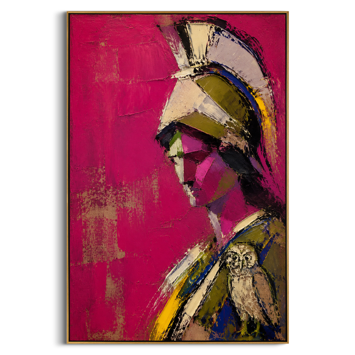 "Athena Helmet On The Magenta Field" - Modern Heavy Impasto Coastal Landscape | Pink & Green Palette Knife Painting | Luxury Vertical Wall Art #PT 1296