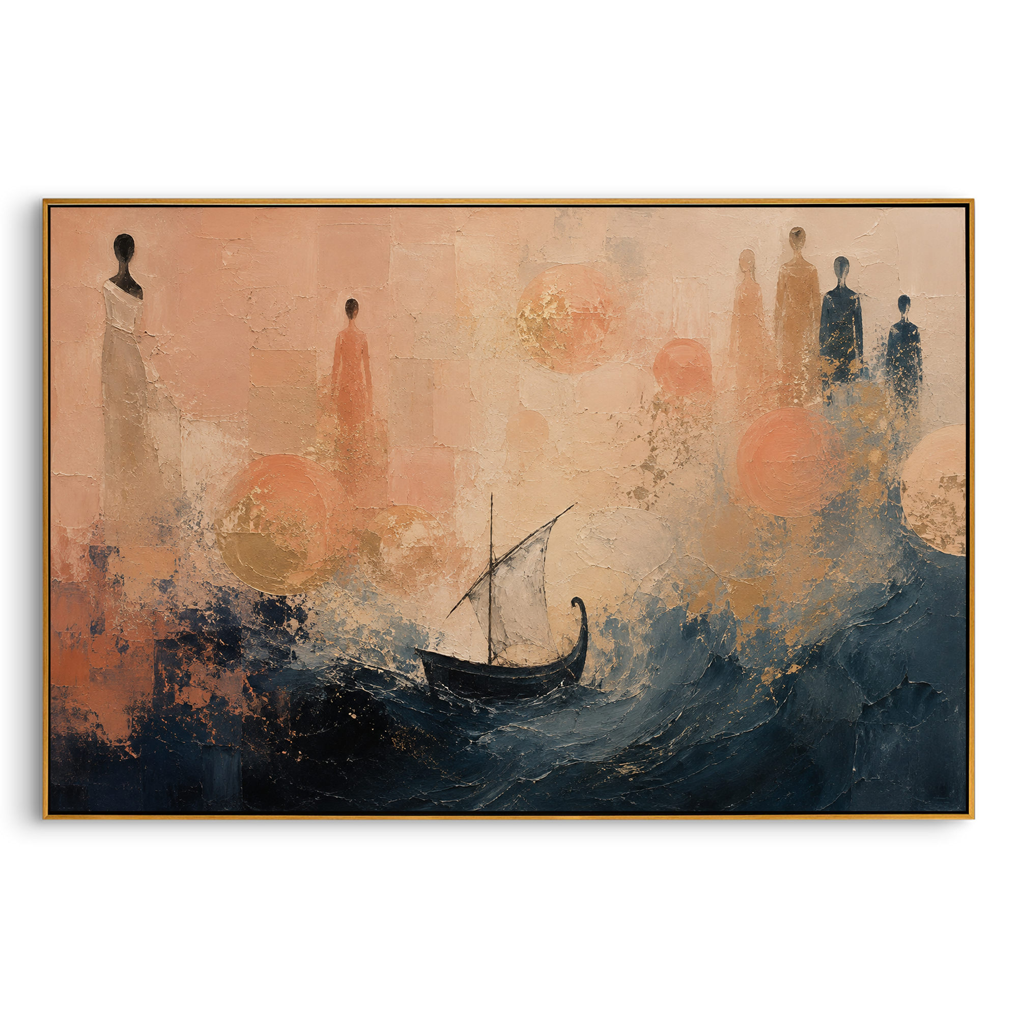 A white sail swells until it becomes the whole sky above the boat. The curling wind lines suggest Aeolus releasing a force that can guide the traveler or overturn him.