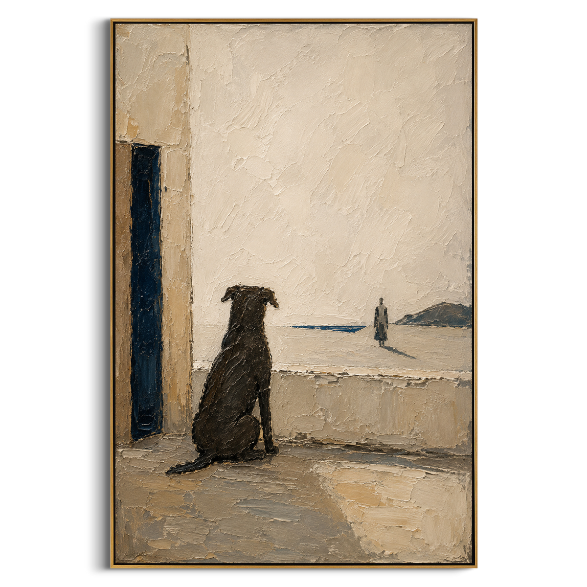 "Argos Waiting At The White Door" - Modern Heavy Impasto Coastal Landscape | Beige & Black Palette Knife Painting | Luxury Vertical Wall Art #PT 1336