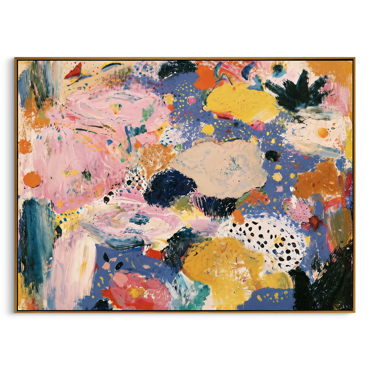 "Blue Pink Bohemian Abstract Painting" - Modern Heavy Impasto Floral Abstract | Blue & Pink Palette Knife Painting | Luxury Horizontal Wall Art #PT 1353