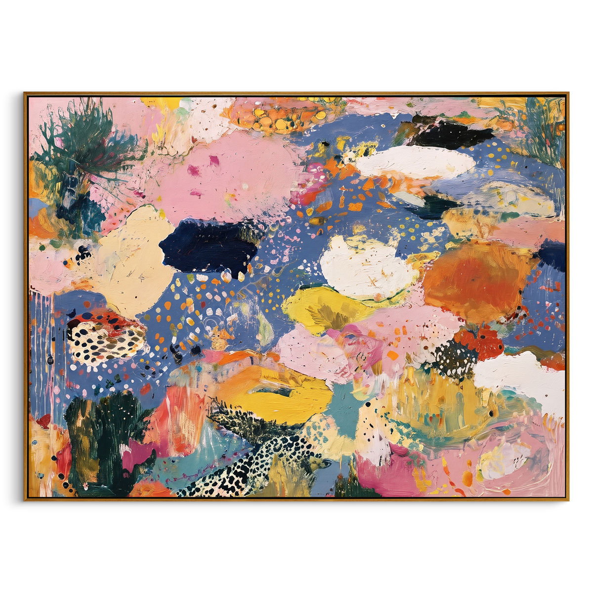 "Bohemian Blue Meadow Abstract Painting" - Modern Heavy Impasto Floral Abstract | Blue & Pink Palette Knife Painting | Luxury Horizontal Wall Art #PT 1354