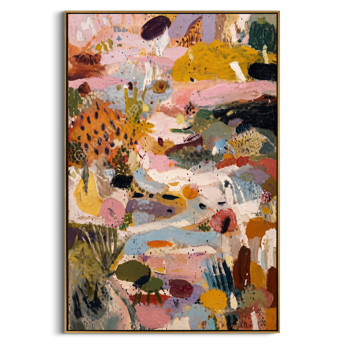 "Vertical Bohemian Patchwork Painting" - Modern Heavy Impasto Abstract Artwork | Pink & Yellow Palette Knife Painting | Luxury Vertical Wall Art #PT 1356