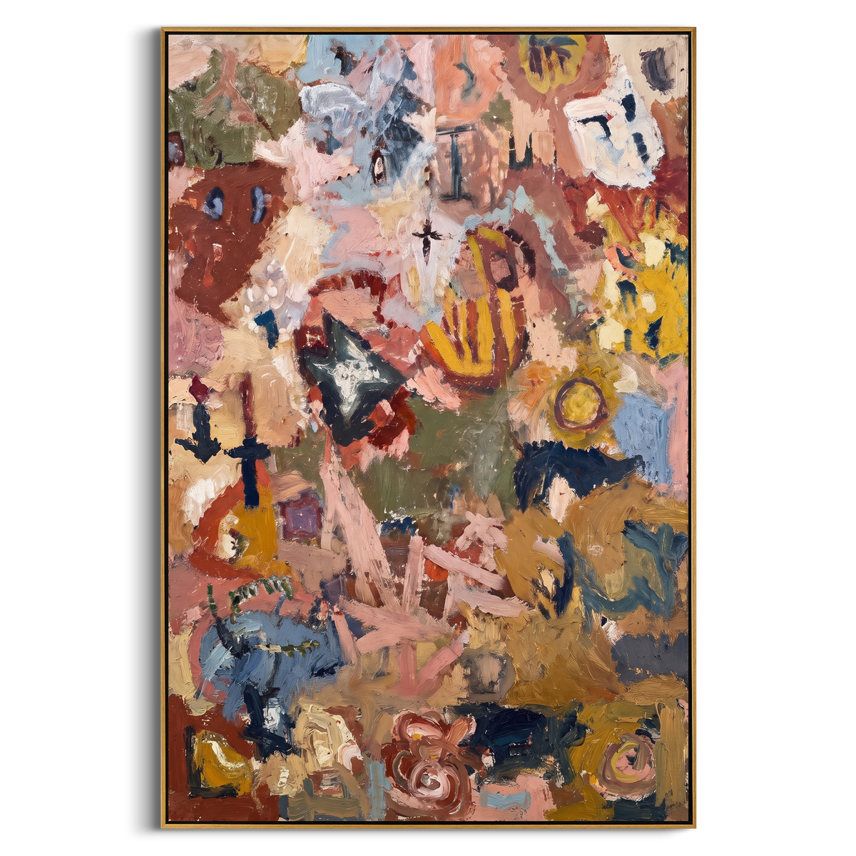"Earthy Bohemian Collage Painting" - Modern Heavy Impasto Abstract Artwork | Brown & Pink Palette Knife Painting | Luxury Vertical Wall Art #PT 1357
