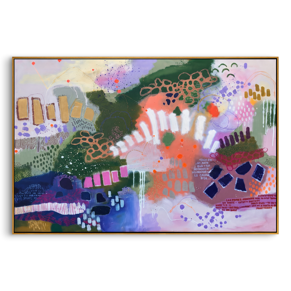 "Bohemian Pattern Field Painting" - Modern Heavy Impasto Geometric Abstract | Green & Pink Palette Knife Painting | Luxury Horizontal Wall Art #PT 1362