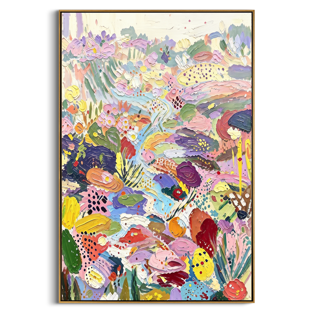 "Pastel Bohemian Floral Garden Painting" - Modern Heavy Impasto Floral Abstract | Pink & Blue Palette Knife Painting | Luxury Vertical Wall Art #PT 1364