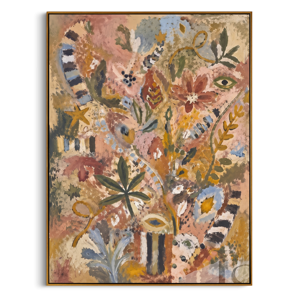 "Bohemian Botanical Totem Painting" - Modern Heavy Impasto Floral Abstract | Beige & Pink Palette Knife Painting | Luxury Vertical Wall Art #PT 1366