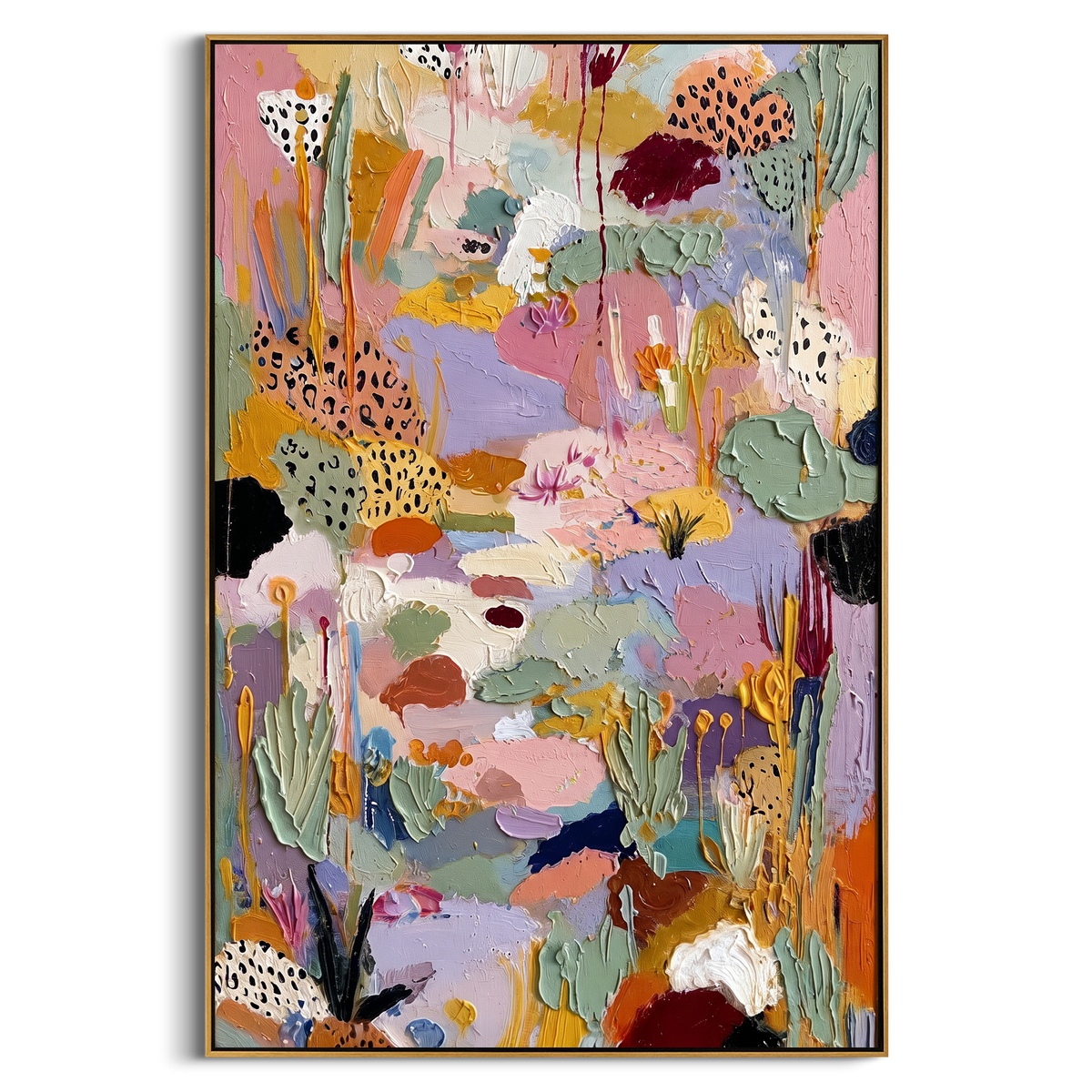 "Lavender Bohemian Garden Painting" - Modern Heavy Impasto Floral Abstract | Pink & Green Palette Knife Painting | Luxury Vertical Wall Art #PT 1377