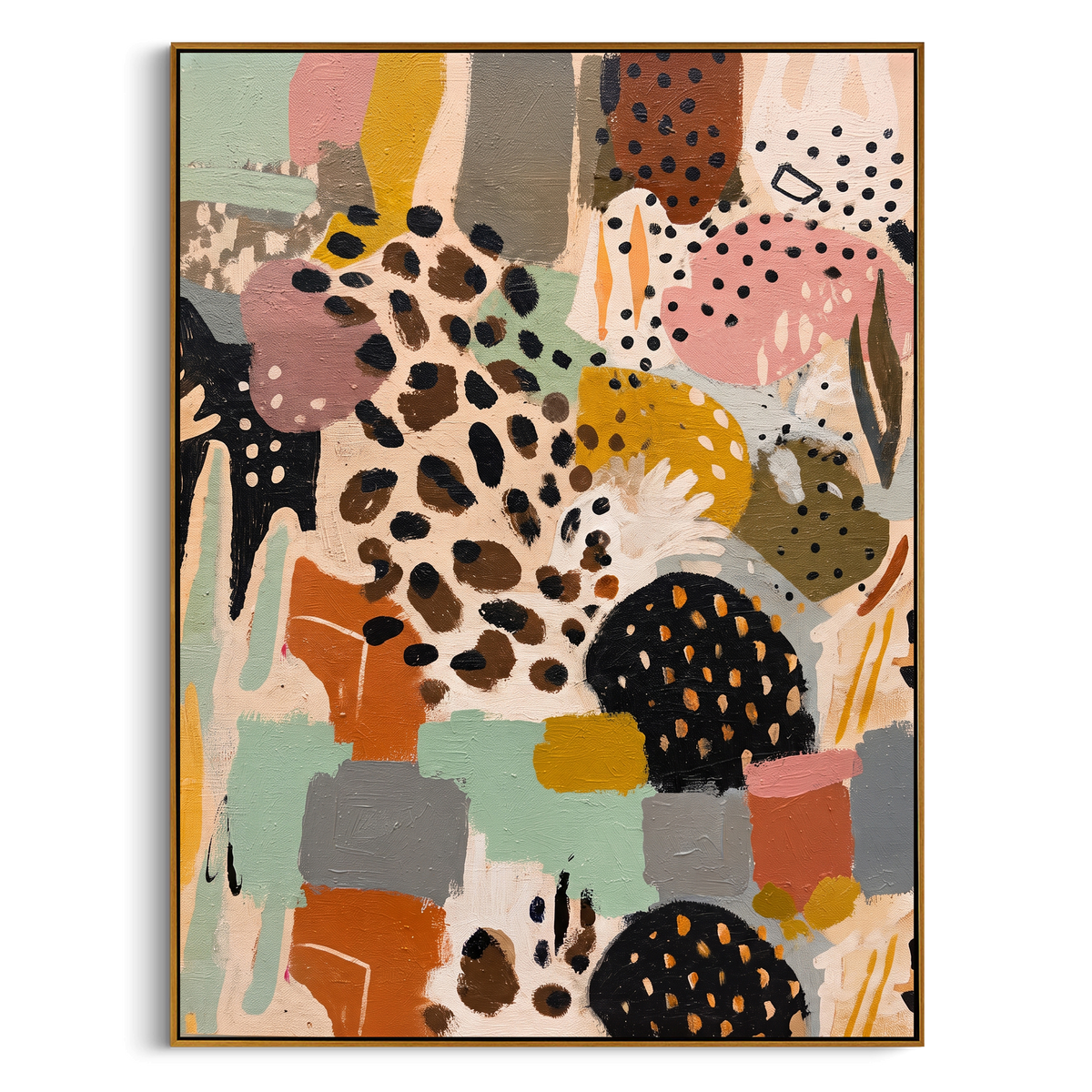 "Bohemian Animal Pattern Painting" - Modern Heavy Impasto Western Animal Artwork | Beige & Brown Palette Knife Painting | Luxury Vertical Wall Art #PT 1378