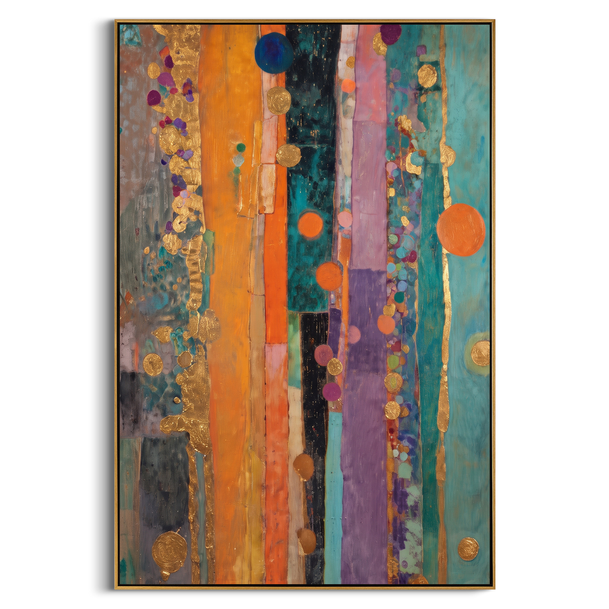 "Bohemian Vertical Stripe Painting" - Modern Heavy Impasto Geometric Abstract | Blue & Orange Palette Knife Painting | Luxury Vertical Wall Art #PT 1381