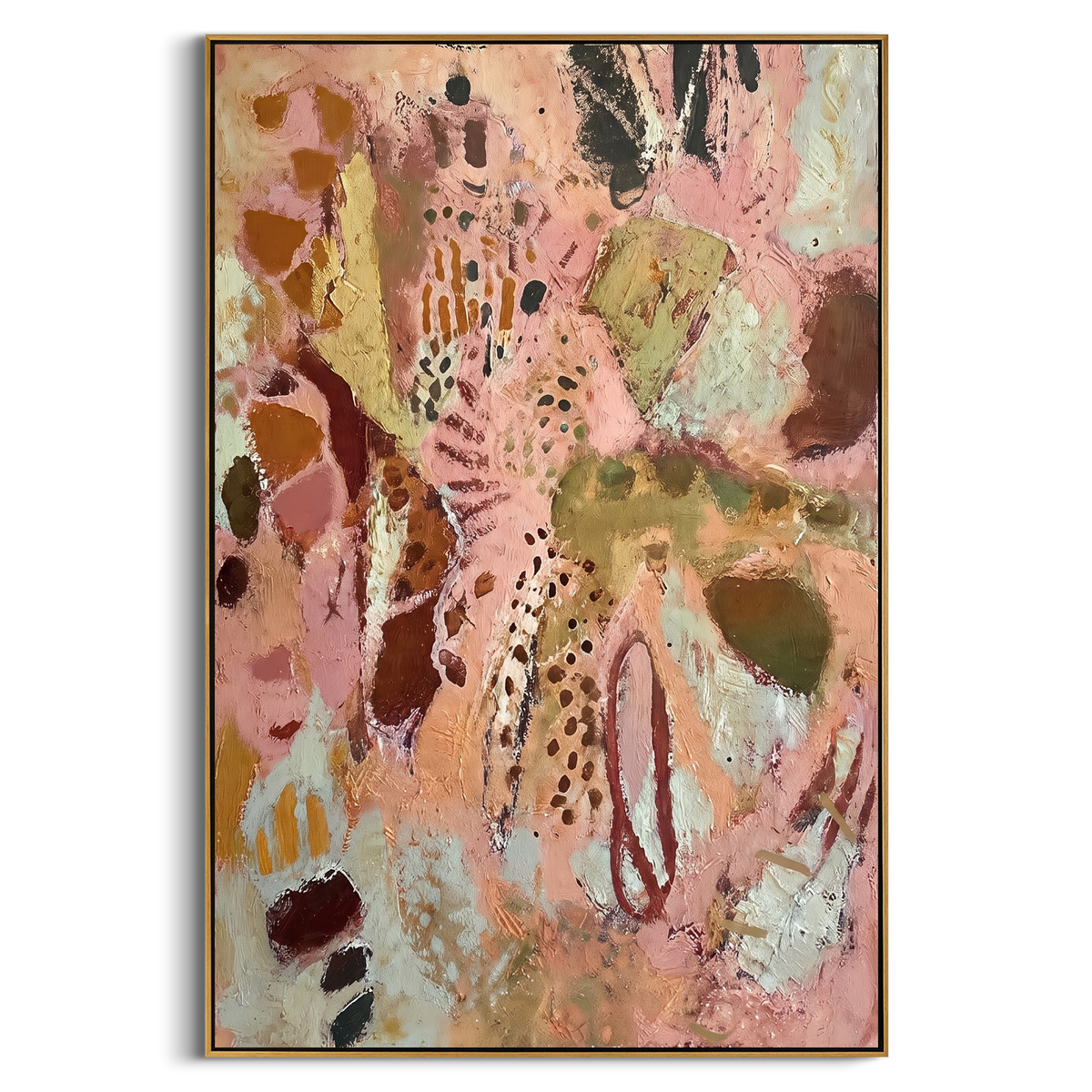 "Dusty Rose Bohemian Pattern Painting" - Modern Heavy Impasto Geometric Abstract | Pink & Beige Palette Knife Painting | Luxury Vertical Wall Art #PT 1385