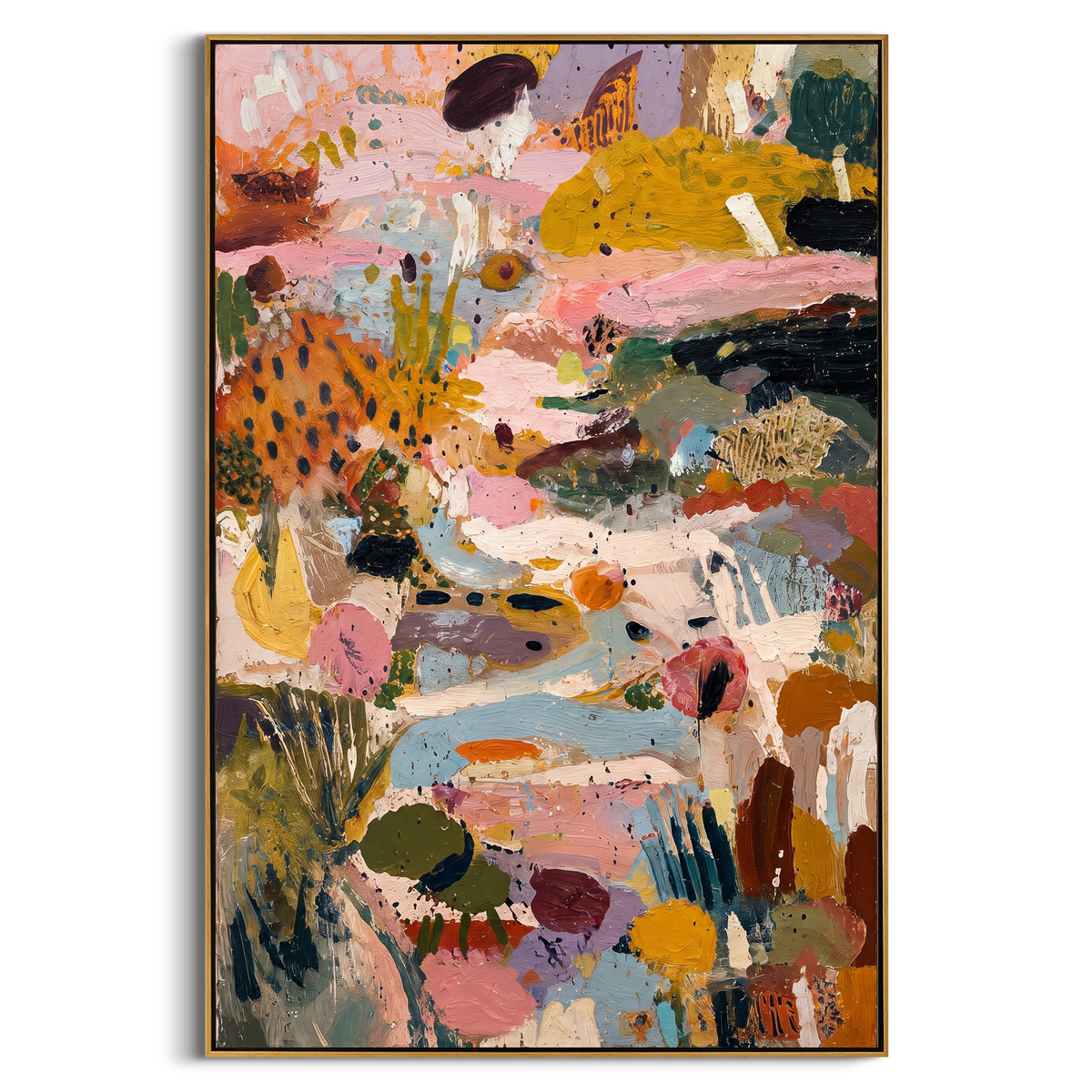 "Vertical Bohemian Garden Abstract Painting" - Modern Heavy Impasto Floral Abstract | Pink & Blue Palette Knife Painting | Luxury Vertical Wall Art #PT 1390