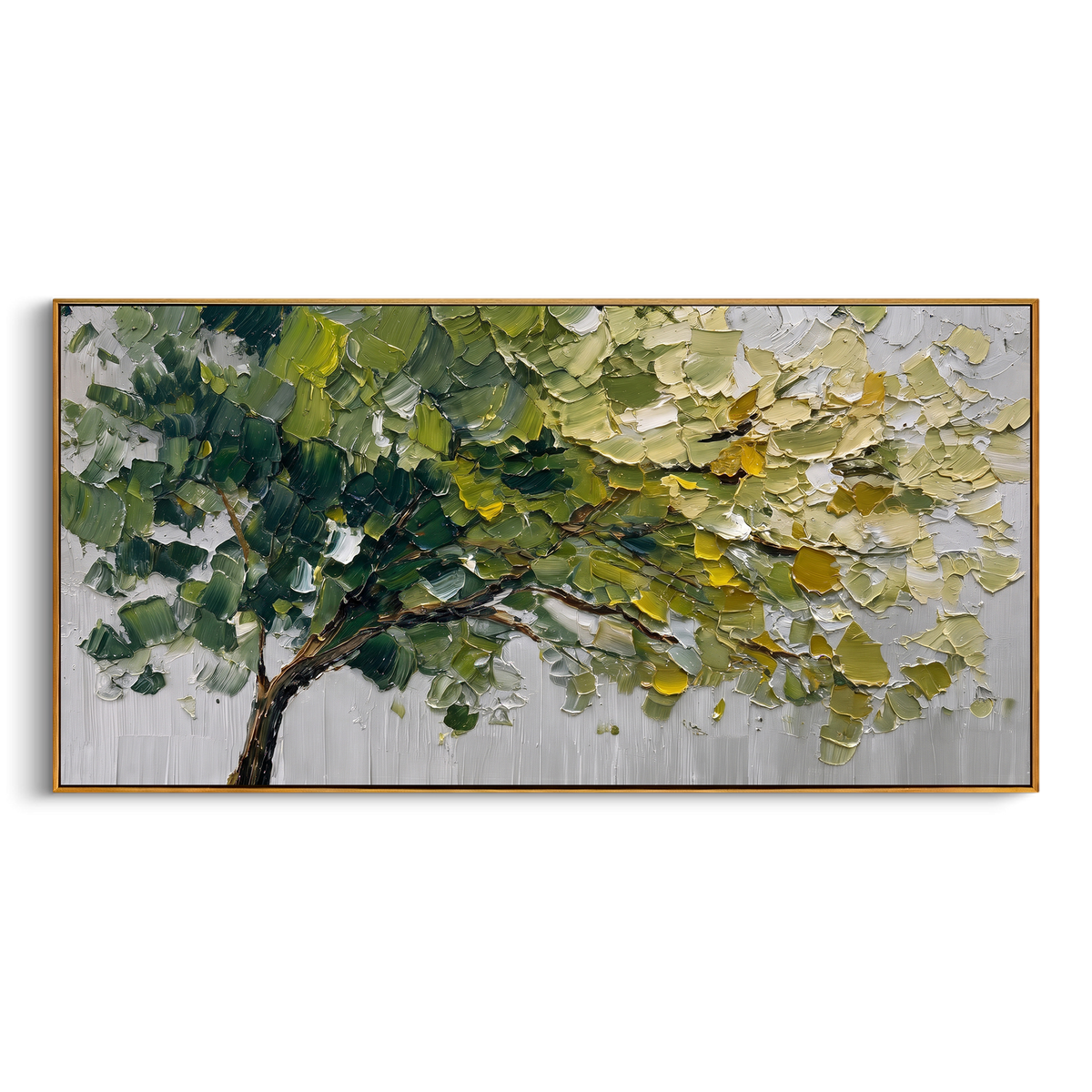 "Sloping Green Canopy Painting" - Modern Heavy Impasto Abstract Artwork | Sage Green & Yellow Palette Knife Painting | Luxury Horizontal Wall Art #PT 1397