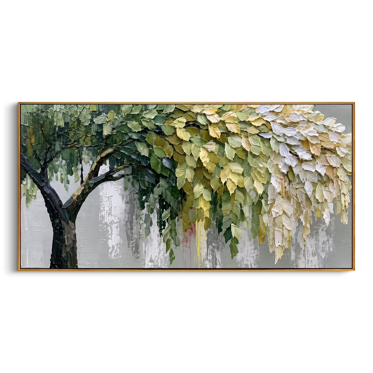 "Hanging Forest Canopy Painting" - Modern Heavy Impasto Abstract Artwork | Sage Green & White Palette Knife Painting | Luxury Horizontal Wall Art #PT 1400