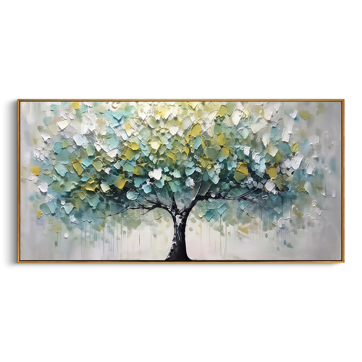 "Neutral Autumn Tree Painting" - Modern Heavy Impasto Abstract Artwork | Natural & White Palette Knife Painting | Luxury Horizontal Wall Art #PT 1404