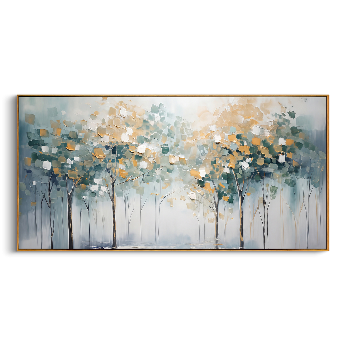 "Misty Abstract Forest Painting" - Modern Heavy Impasto Abstract Artwork | Blue & Grey Palette Knife Painting | Luxury Horizontal Wall Art #PT 1410
