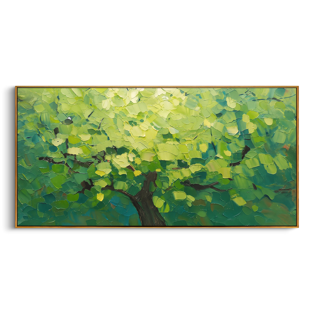 "Fresh Green Canopy Painting" - Modern Heavy Impasto Abstract Artwork | Natural & Yellow Palette Knife Painting | Luxury Horizontal Wall Art #PT 1415