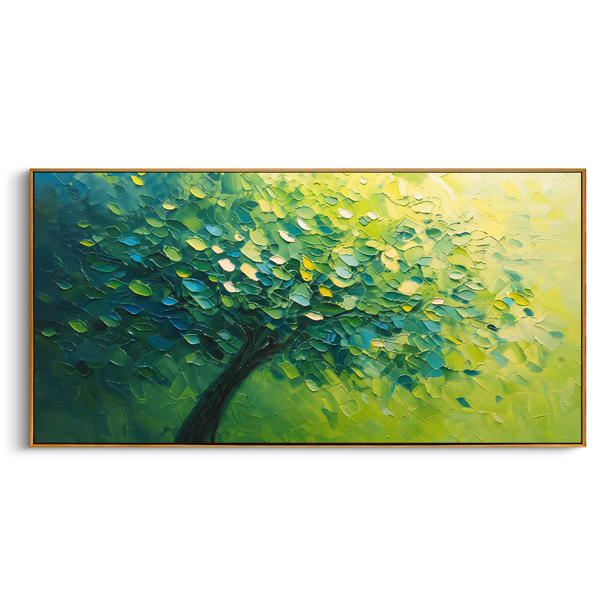 "Deep Lime Forest Canopy Painting" - Modern Heavy Impasto Abstract Artwork | Natural & Yellow Palette Knife Painting | Luxury Horizontal Wall Art #PT 1418