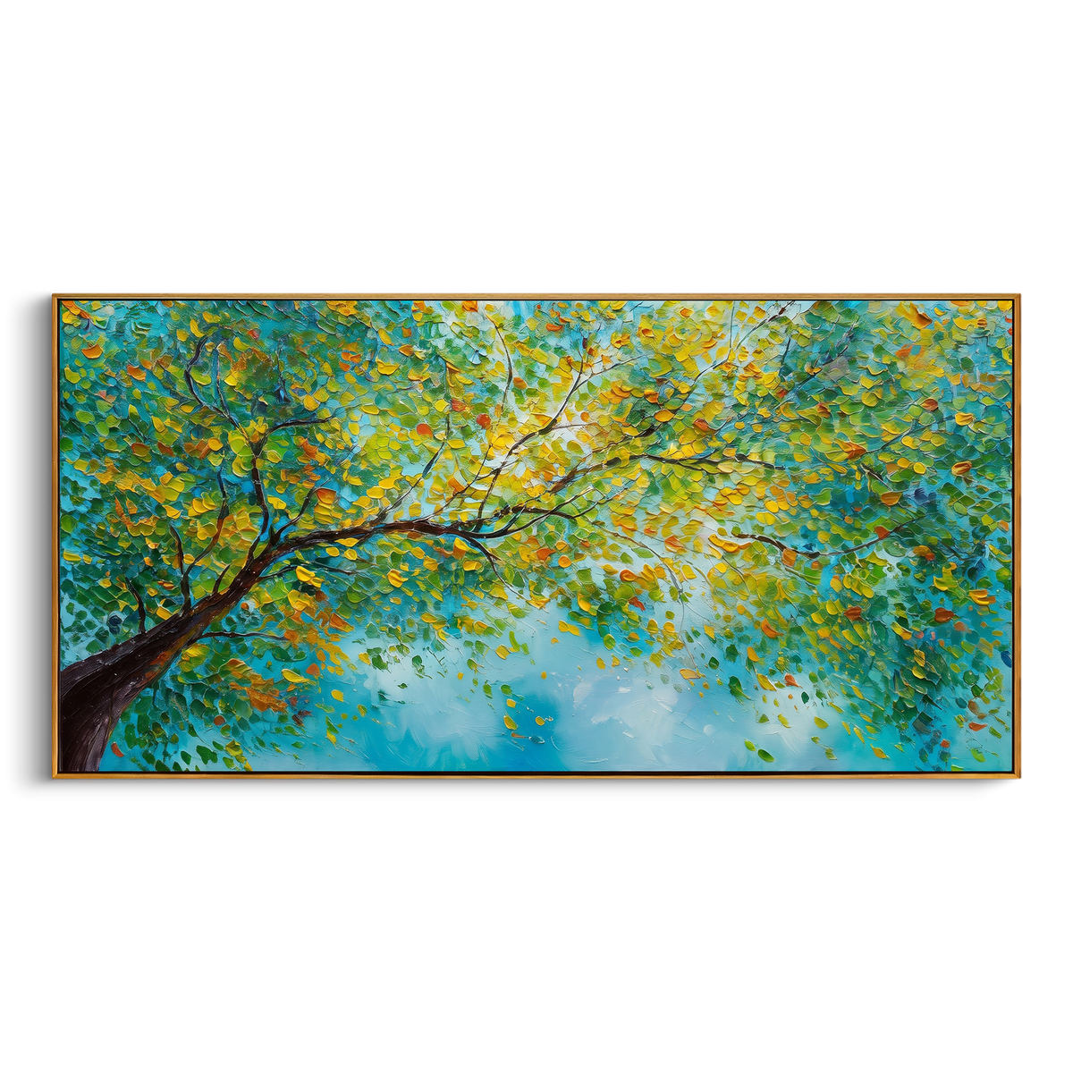 "Teal Gold Branch Painting" - Modern Heavy Impasto Abstract Artwork | Natural & Golden Palette Knife Painting | Luxury Horizontal Wall Art #PT 1419