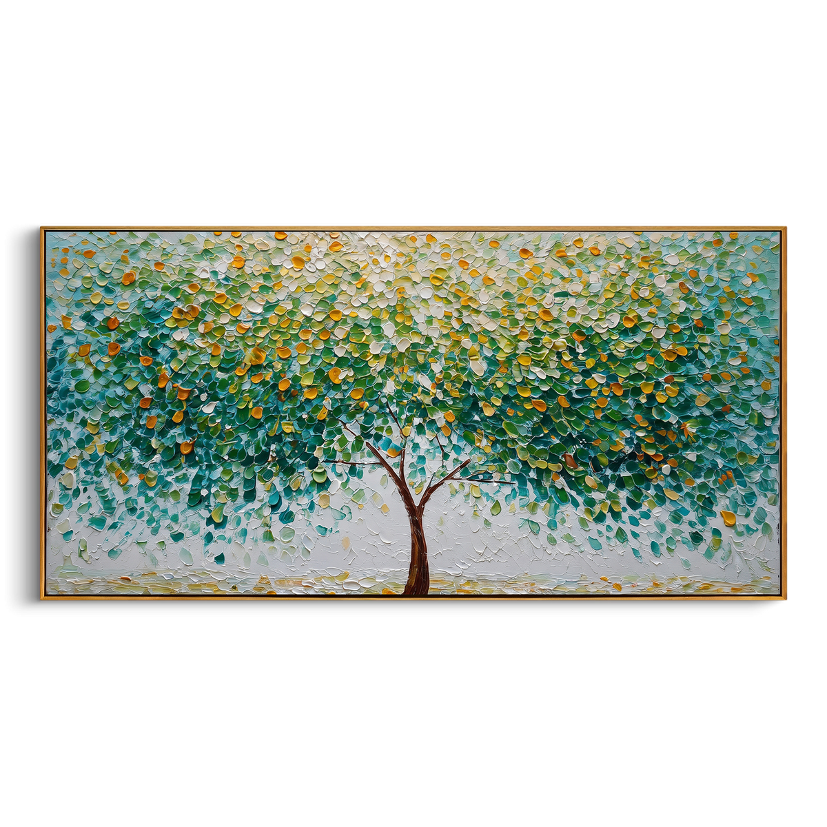 "Green White Blossom Branch Painting" - Modern Heavy Impasto Floral Abstract | Green & White Palette Knife Painting | Luxury Horizontal Wall Art #PT 1429